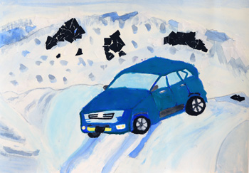 雪山を走る車